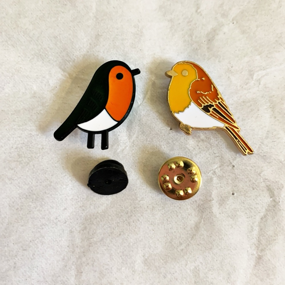 3/$20 New Sparrow Bird Brooch 2 pair Set Orange, Black, Yellow 1” Inch
